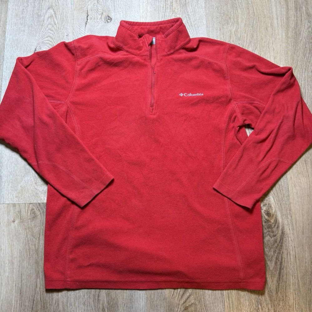 Columbia Mens Small Pullover 1/4‎ Zip Red Long Sleeve Fleece Sweatshirt Small